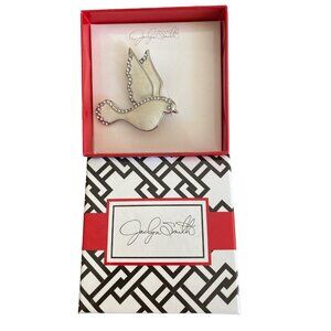 Jaclyn Smith White Dove Pin Brooch Rhinestones & Silver Trim-New In Box